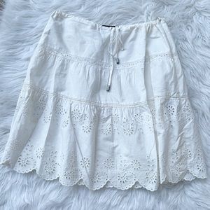 Burberry London | White Eyelet Scallop Hem Drawstring Skirt